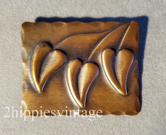 VINTAGE REBAJES Large Rectangular Copper Brooch W… - image 1