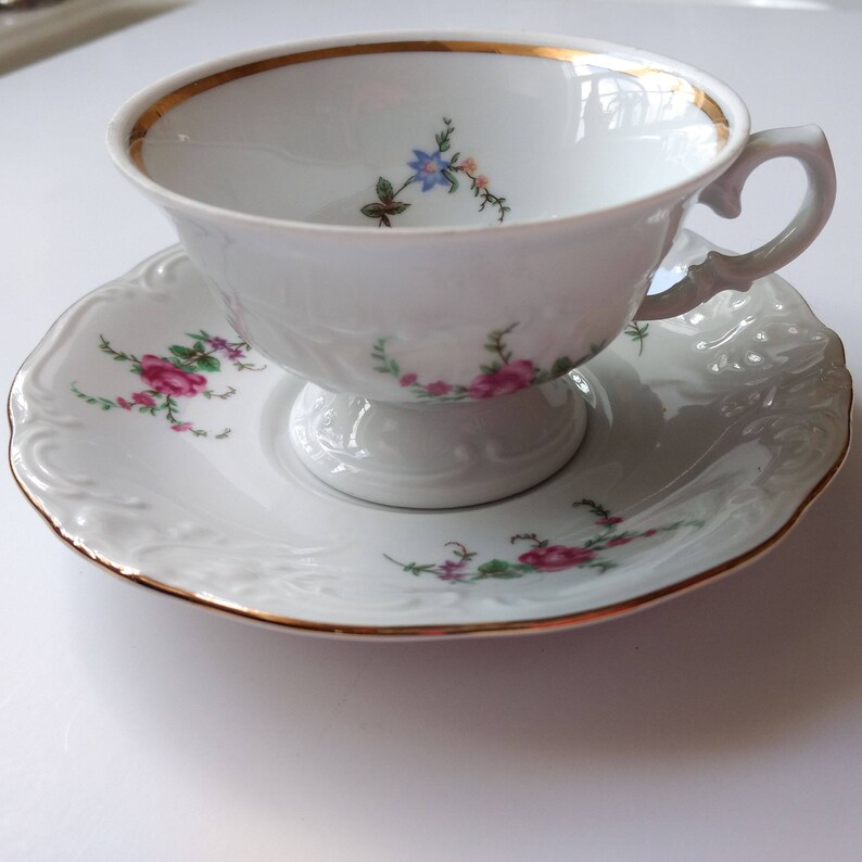 Four Piece Set of Wawel Pink Rose Garden Vintage Polish China