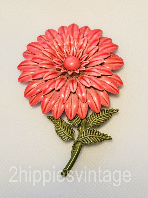 Large Mid Century Vintage Metal Coral Carnation Fl