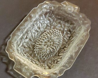 Vintage 10" Oval Vegetable Bowl in Pineapple and Floral Clear by Indiana Glass