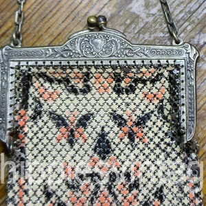 Antique Mandalian Mfg Co Mesh Enameled Metal Flapper Purse Bag image 1