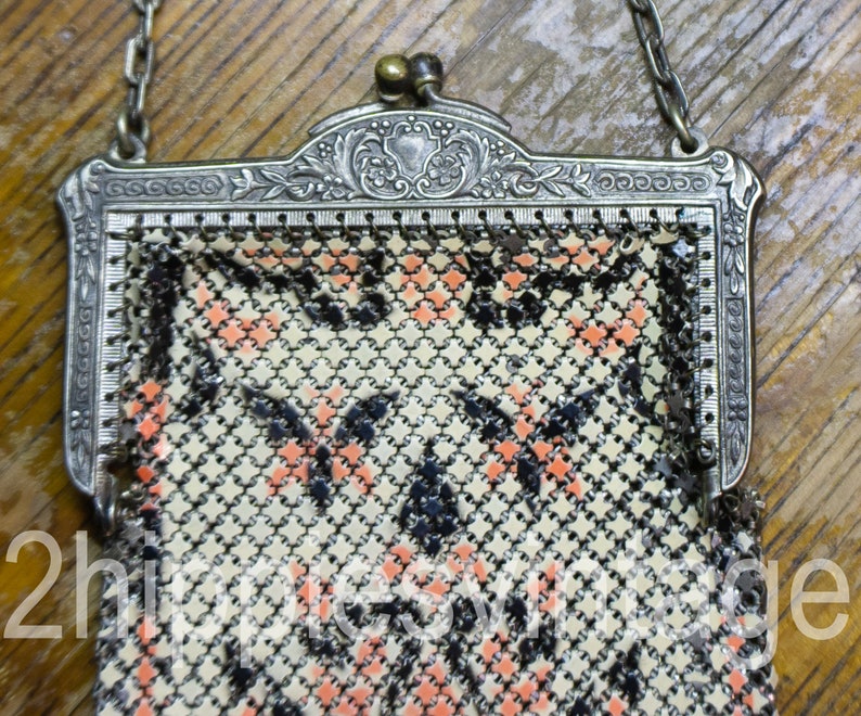 Antique Mandalian Mfg Co Mesh Enameled Metal Flapper Purse Bag image 1