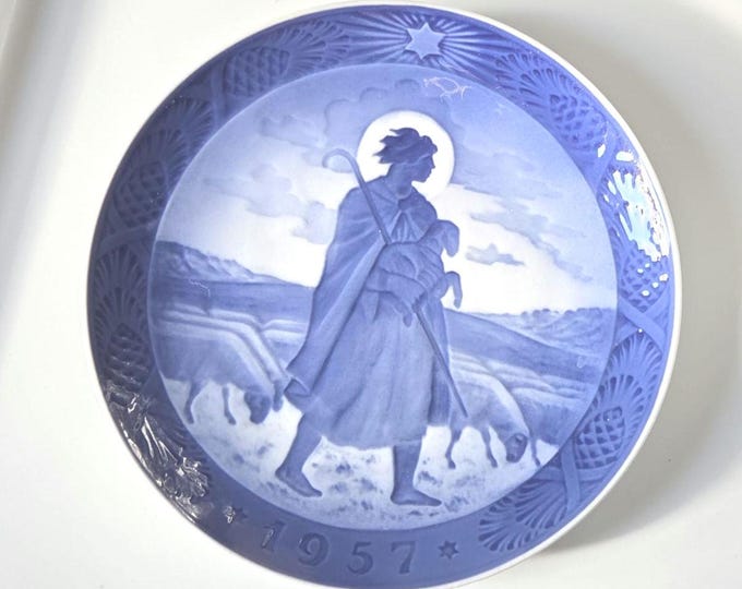 Featured listing image: Den Gode Hyrde The Good Shepherd - Boxed Annual Christmas Plate by Royal Copenhagen 1957 Numbered
