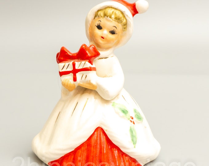 Featured listing image: Vintage Josef Originals Christmas Bell Woman Figurine: 1950s Holiday Decor