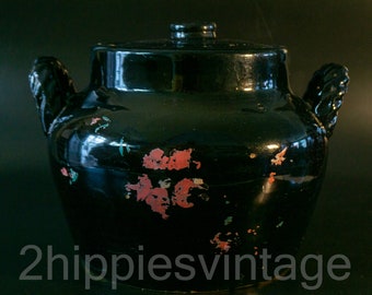 Heavy Vintage Bean Pot Cookie Jar With Lid