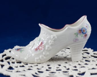 James Kent OLD FOLEY Floral Medley Pansy Bone China Embossed High Heel Shoe
