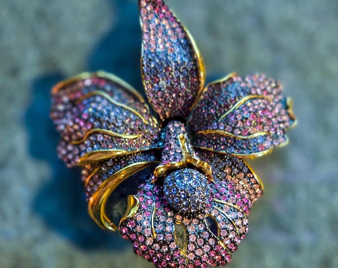 Featured listing image: Vintage JOAN RIVERS Amethyst Exotic Orchid Pave Crystal Brooch Limited Edition #072