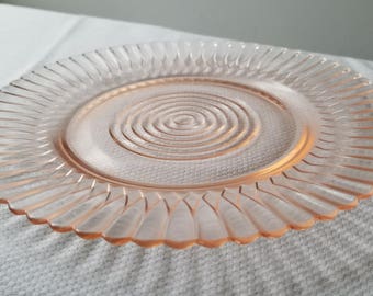 Queen Mary Pink by Anchor Hocking 1930sTWO Vintage Depression Glass 8&quot; Salad Plates