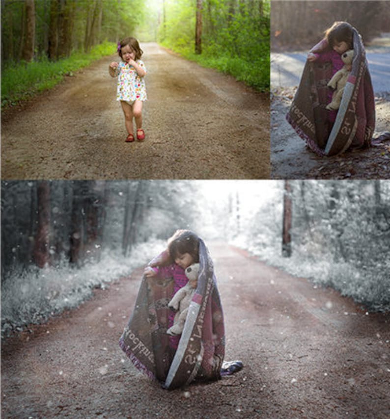 Puede incluir: Una ni&ntilde;a camina por un sendero en un bosque. Lleva un vestido floral y zapatos rojos. El sendero est&aacute; bordeado de &aacute;rboles y el suelo est&aacute; cubierto de hojas. La ni&ntilde;a sonr&iacute;e y parece feliz.