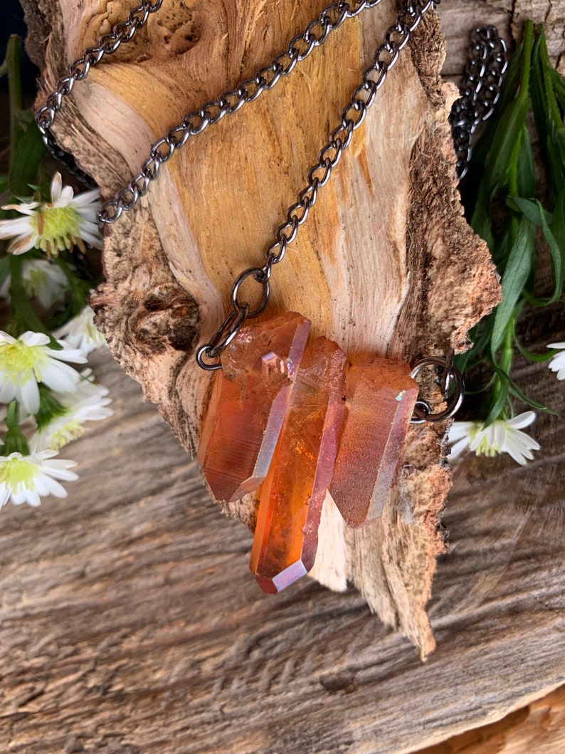 Triple Point TANGERINE Aura Quartz CRYSTAL NECKLACE orange Etsy