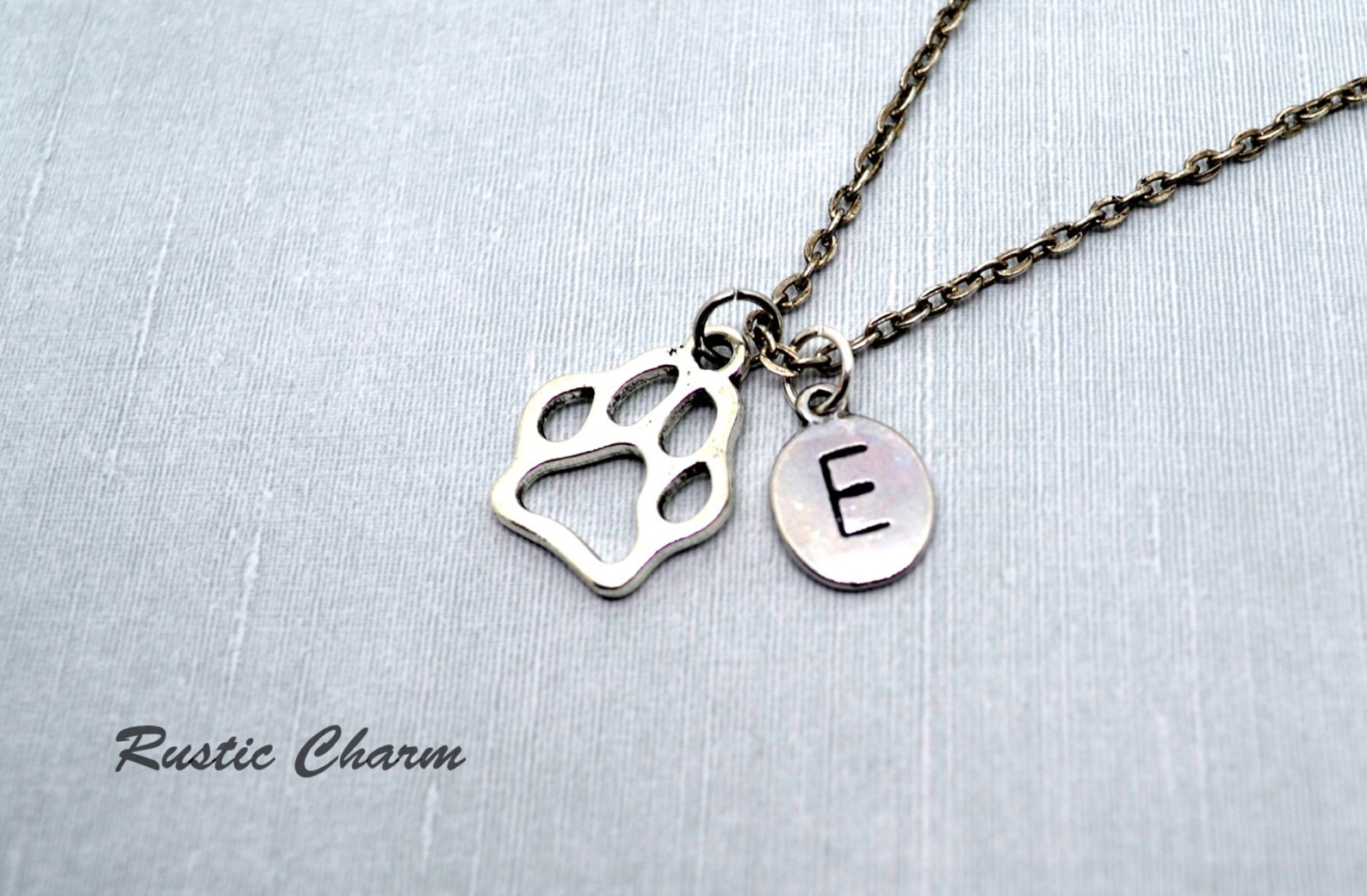 Personalized Initial Dog paw print Charm Necklace Etsy