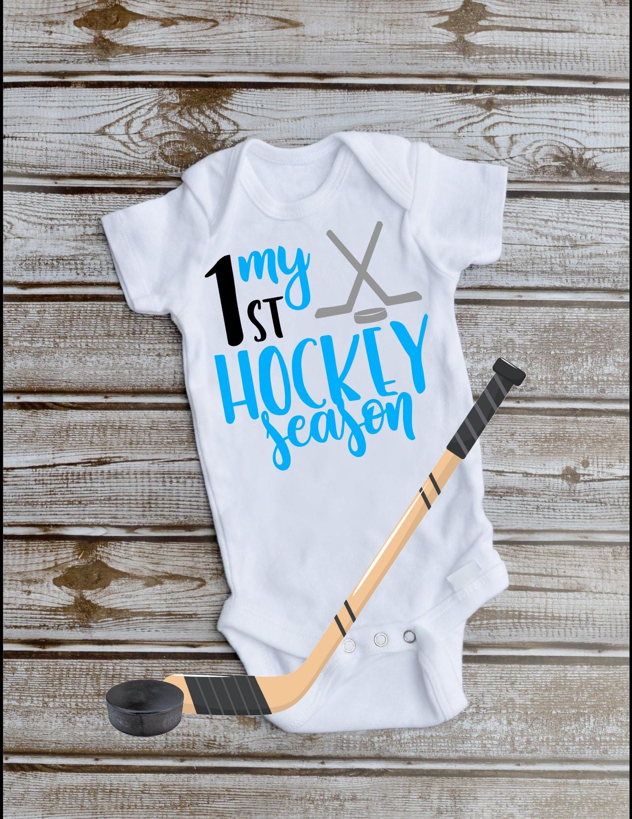 Baby's First Hockey Season Bodysuit: New Baby Photo Outfit
