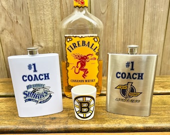 Custom Flask. Personalized Flask.  Hockey Gift for Coach. Gift for Manager. Gift for Groomsmen. Kota Couture. End of season Gift