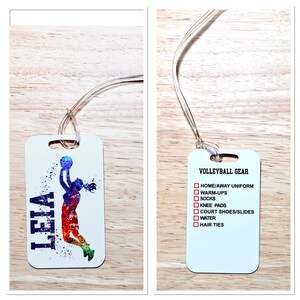 Custom Metal Volleyball Bag Tag Equipment Checklist. Personalized luggage Tag. Team Gift. Kota Couture