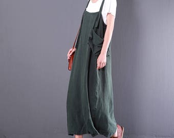 linen dungaree dress