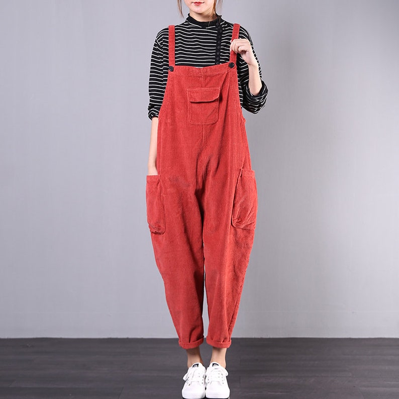 Women Corduroy Bib Jumpsuits Cotton Overalls Pants With Etsy