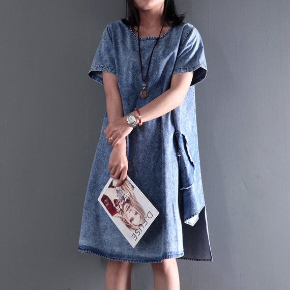 Women Casual Asymmetrical Tops Loose Denim Dress Summer Denim - Etsy