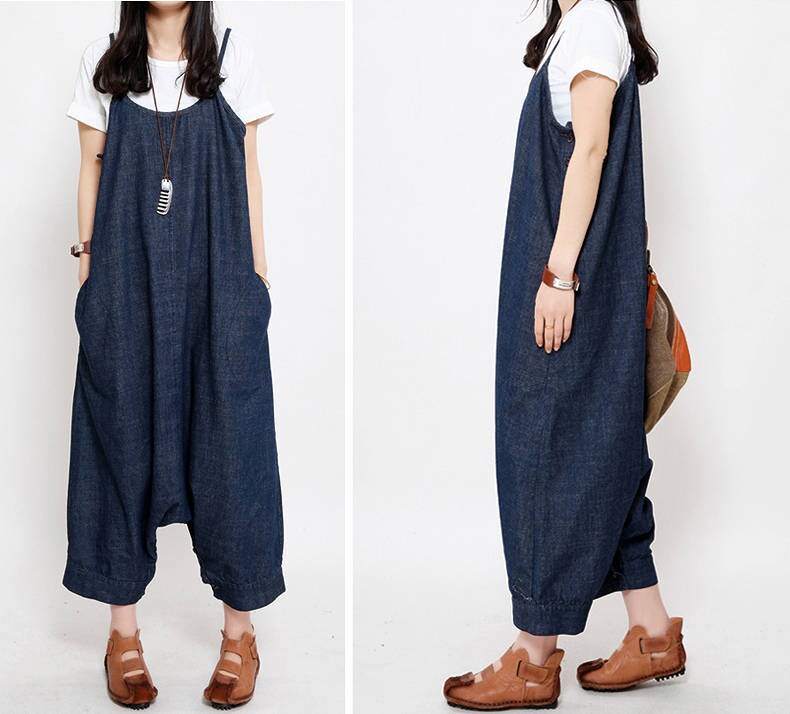 Women Denim Jumpsuits Cotton Overalls Pants With Pockets - Etsy