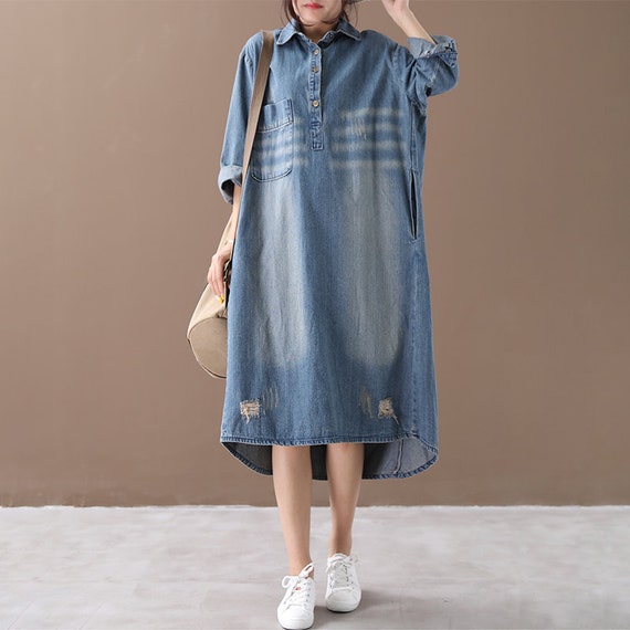 long sleeve denim dress plus size