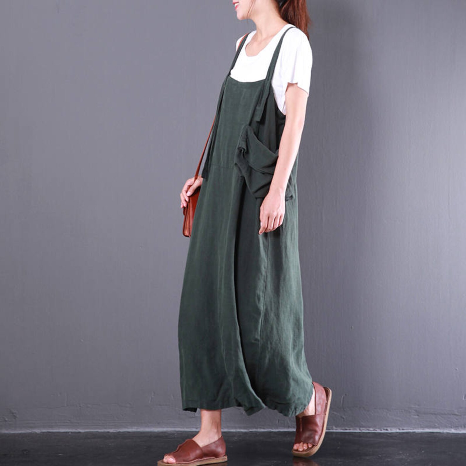 Women Green Vest Dress Dungarees Linen Overalls Maxi Dress - Etsy