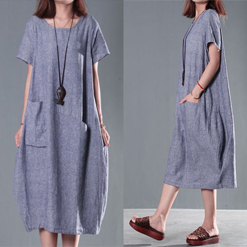 Women Asymmetrical Tunic Dress Linen Dress Simple Loose Dress - Etsy