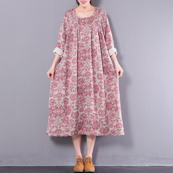 Women linen tunic pattern dress loose dress vintage long dress | Etsy