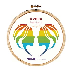 Zodiac cross stitch pattern, Gemini cross stitch pattern