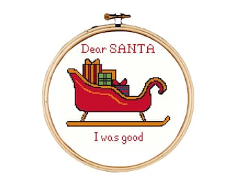 Christmas Cross stitch pattern, Santa cross stitch pattern, Santa sleigh cross stitch