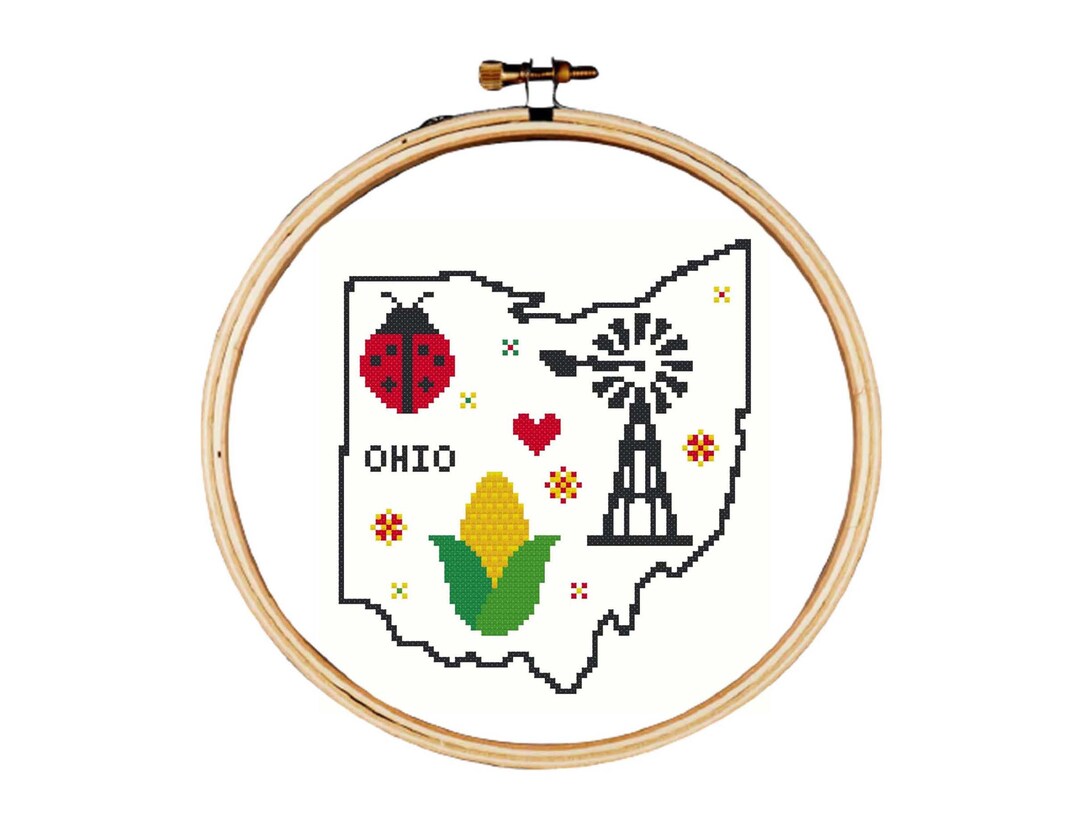 Ohio Cross Stitch Pattern, Ohio Map Cross Stitch Pattern, USA State