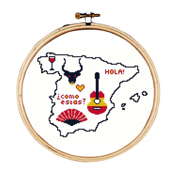 Spain map cross stitch Pattern, Spain cross stitch pattern