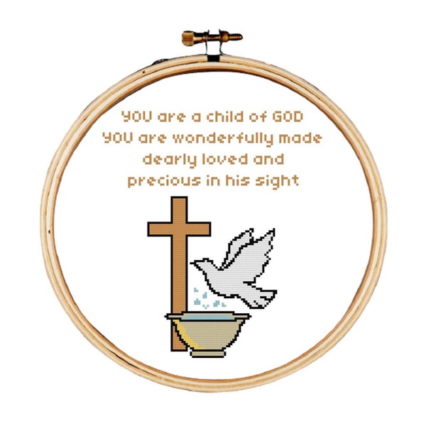 Baptism cross stitch pattern, Christening cross stitch pattern, Holy baptism cross stitch pattern with quote, can be personalized