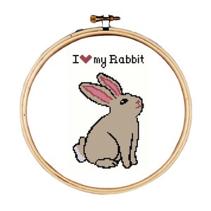 Rabbit cross stitch pattern, i love my rabbit cross stitch graph
