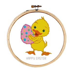 Schema punto croce di Pasqua, schema punto croce anatra di Pasqua, schema punto croce felice di Pasqua, schema punto croce biglietto di Pasqua carino