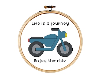 Motorcycle Cross Stitch Pattern, Life is a journey cross stitch pattern, enjoy the ride cross stitch pattern