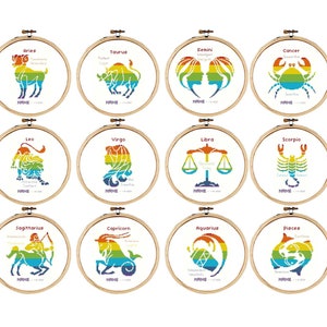 12 Zodiac cross stitch patterns | twelve zodiac signs and personality traits cross stitch patterns | Zodiac cross stitch pattern