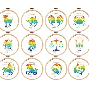 12 wzorów haftu krzyżykowego ze znakami zodiaku | Dwanaście wzorów haftu krzyżykowego ze znakami zodiaku i cechami osobowości | Wzór haftu krzyżykowego ze znakami zodiaku
