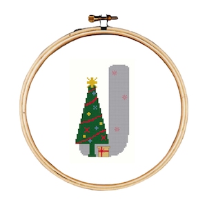 Kerst kruissteekpatroon, Alfabet kruissteekpatroon, Letter J kruissteekpatroon ontworpen voor Kerstmis