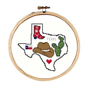 Modèle de point de croix du Texas, modèle de point de croix de carte du Texas, modèle de point de croix d'état des Etats-Unis