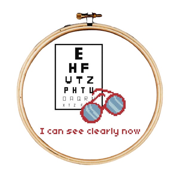 Eye Glasses cross stitch pattern, Eye Doctor Board cross stitch pattern, I can now see clearly cross stitch chart