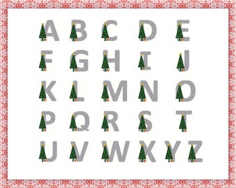 Christmas cross stitch Alphabet, twenty six christmas cross stitch patterns, alphabet letters cross stitch patterns designed for Christmas