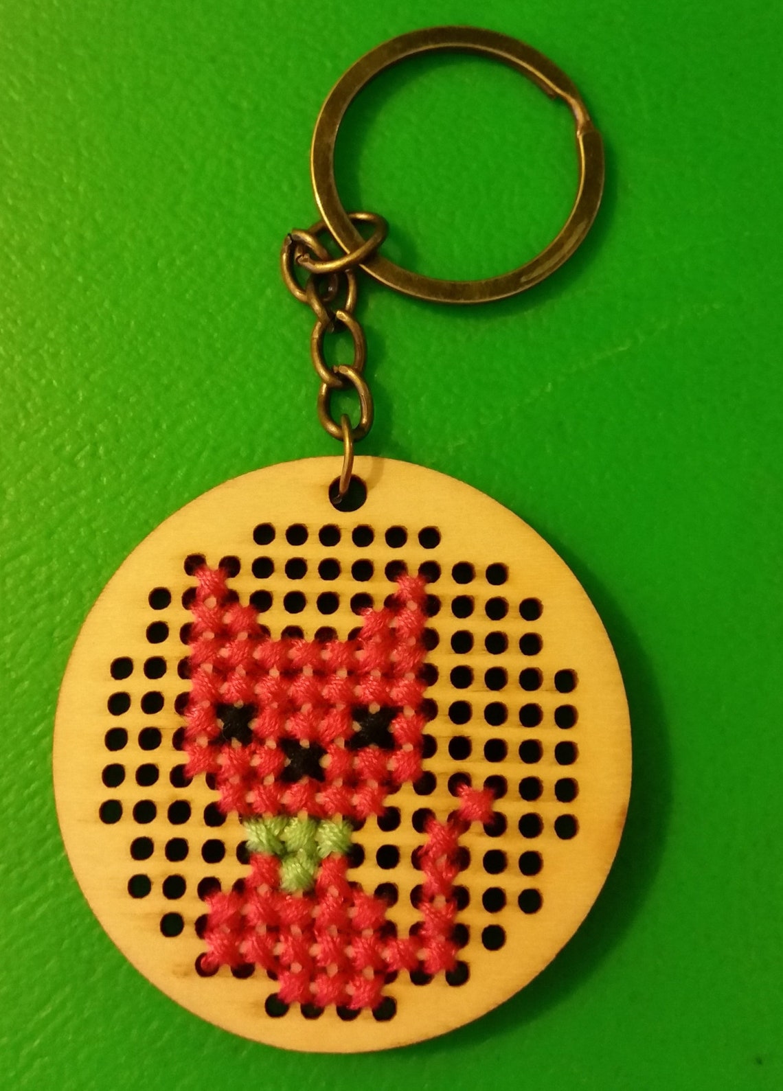 Cross Stitch Pink Kitty Key Chain cute cat cross stitch Etsy