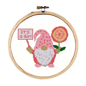 Gnome Kreuzstich Muster, Es ist ein Mädchen Kreuzstich Muster, Baby Mädchen Kreuzstich Muster, Baby Dusche Kreuzstich, Geburtsanzeige