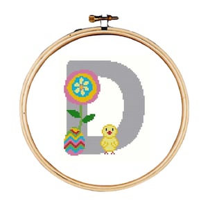 Patrón de punto de cruz de Pascua, patrón de punto de cruz del alfabeto, patrón de punto de cruz de la letra D diseñado para Pascua