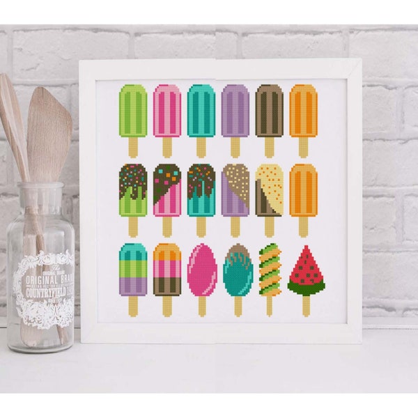 Ice cream cross stitch patterns, Ice cream popsicle cross stitch patterns, ice cream sampler cross stitch