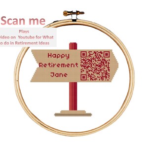 Ruhestand Kreuzstich Muster, Happy Retirement Kreuzstich, Ruhestand Kreuzstich mit QR Code mit Video verlinkt. Inklusive Alphabet