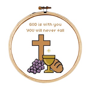 Communion cross stitch pattern, Holy Communion cross stitch pattern with quote, can be personalized