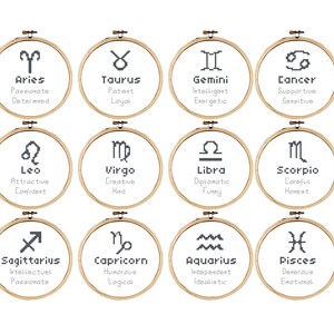 12 wzorów haftu krzyżykowego ze znakami zodiaku | Dwanaście łatwych wzorów haftu krzyżykowego ze znakami zodiaku i cechami osobowości | Wzór haftu krzyżykowego ze znakami zodiaku