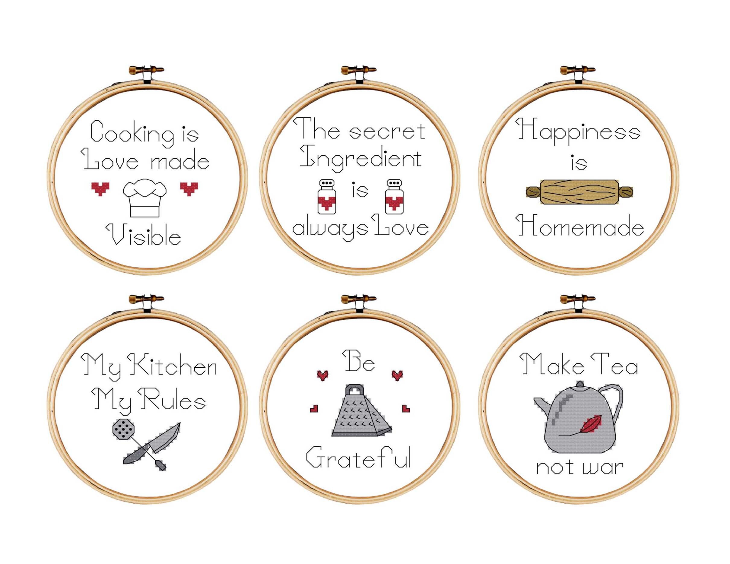 Six Kitchen Quotes cross stitch patterns Easy Kitchen cross stitch patterns Kitchen Love cross stitch patterns
