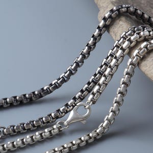Oxidized Round Box Chain, 925 Sterling Silver Necklace Unisex Width 3mm/4mm/5mm, Boyfriend Valentines Day Gift