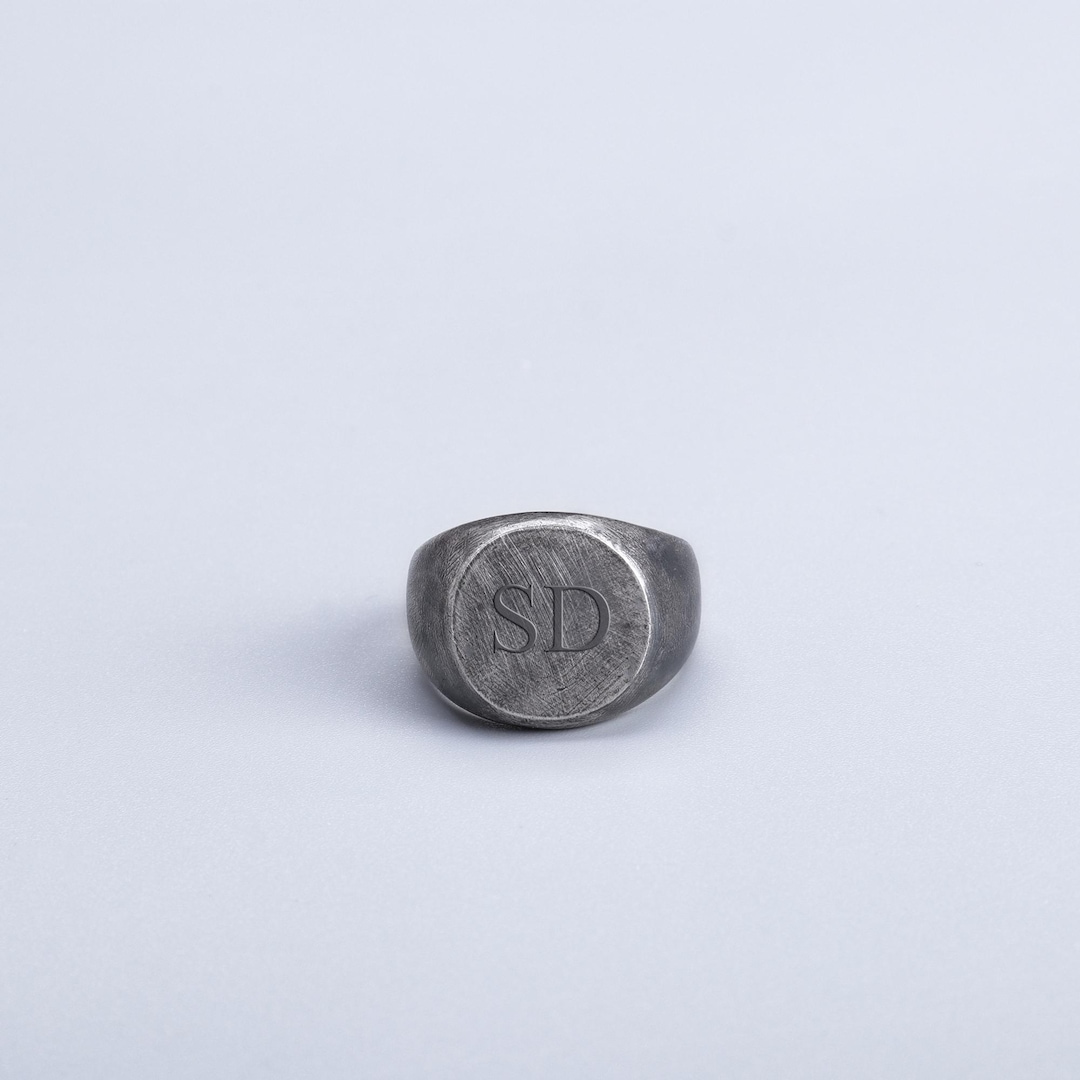 Monogramed Signet Rings Men Custom Engraved Monogram Ring Men, Personalized Signet Ring Sterling ...